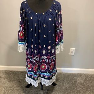 White Mark Navy and Mult Color Mini Dress